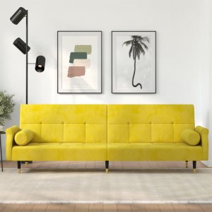 vidaXL vidaXL Rozkładana kanapa z poduszkami, żółta, obita aksamitem 1