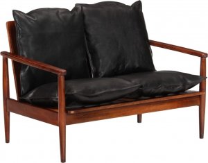vidaXL vidaXL Sofa 2-osobowa, czarna, naturalna skóra i lite drewno akacjowe 7