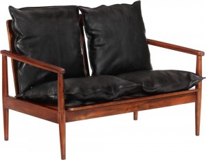 vidaXL vidaXL Sofa 2-osobowa, czarna, naturalna skóra i lite drewno akacjowe 8