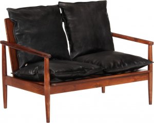 vidaXL vidaXL Sofa 2-osobowa, czarna, naturalna skóra i lite drewno akacjowe 9
