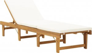 vidaXL vidaXL Składany leżak z poduszką, lite drewno akacjowe, kremowy 1