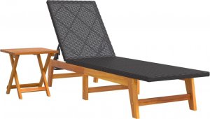 vidaXL vidaXL Leżak ze stolikiem, polirattan i lite drewno akacjowe 2