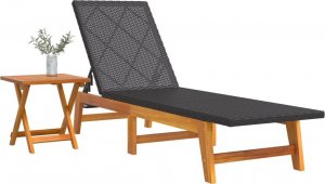 vidaXL vidaXL Leżak ze stolikiem, polirattan i lite drewno akacjowe 3
