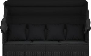 vidaXL vidaXL Leżanka ogrodowa z daszkiem i poduszkami, czarna, polirattan 3