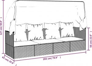 vidaXL vidaXL Leżanka ogrodowa z daszkiem i poduszkami, czarna, polirattan 8