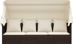 vidaXL vidaXL Leżanka ogrodowa z daszkiem i poduszkami, brązowa, polirattan 3