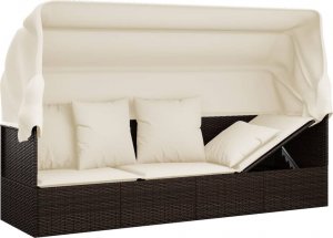 vidaXL vidaXL Leżanka ogrodowa z daszkiem i poduszkami, brązowa, polirattan 8