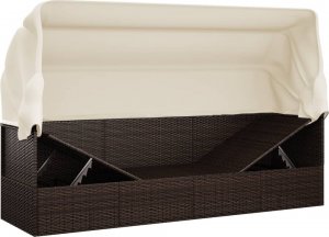 vidaXL vidaXL Leżanka ogrodowa z daszkiem i poduszkami, brązowa, polirattan 9
