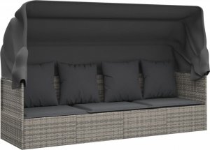 vidaXL Leżanka ogrodowa z daszkiem i poduszkami, szara, polirattan (319568) 2