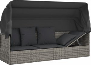 vidaXL Leżanka ogrodowa z daszkiem i poduszkami, szara, polirattan (319568) 7