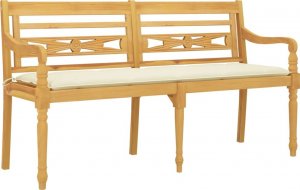 vidaXL vidaXL Ławka Batavia z kremowa poduszką, 150 cm, lite drewno tekowe 3