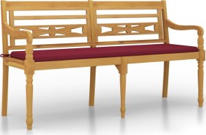 vidaXL Ławka Batavia z czerwoną poduszką, 150 cm, lite drewno tekowe 2