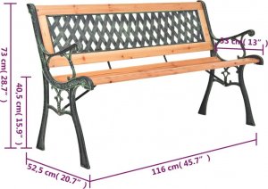 vidaXL vidaXL Ławka ogrodowa, 116 cm, żeliwo i lite drewno jodłowe 6