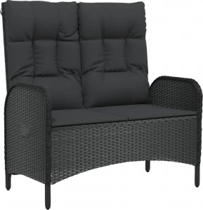 vidaXL vidaXL Rozkładana ławka ogrodowa, poduszki, 107 cm, rattan PE, czarna 2