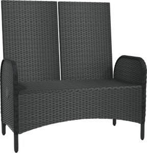 vidaXL vidaXL Rozkładana ławka ogrodowa, poduszki, 107 cm, rattan PE, czarna 3