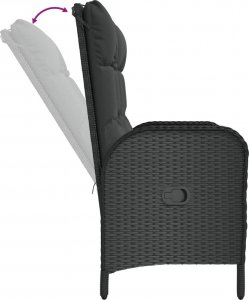 vidaXL vidaXL Rozkładana ławka ogrodowa, poduszki, 107 cm, rattan PE, czarna 6