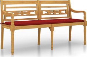 vidaXL Ławka Batavia z czerwony poduszką, 150 cm, lite drewno tekowe 2