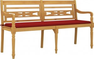 vidaXL Ławka Batavia z czerwony poduszką, 150 cm, lite drewno tekowe 3