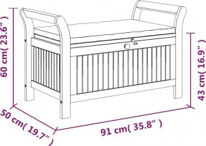 vidaXL Ogrodowa ławka ze schowkiem i poduszką, 91 cm, drewno akacjowe 7