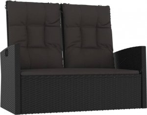 vidaXL Rozkładana ławka ogrodowa z poduszkami, czarna, 118 cm 2