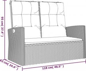 vidaXL Rozkładana ławka ogrodowa z poduszkami, szara, 118 cm 8
