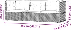 vidaXL vidaXL 3-cz. zestaw wypoczynkowy do ogrodu, poduszki, szary rattan PE 4