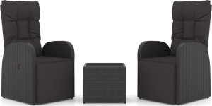 vidaXL vidaXL 3-cz. zestaw wypoczynkowy do ogrodu, czarny polirattan i stal 2