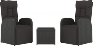vidaXL vidaXL 3-cz. zestaw wypoczynkowy do ogrodu, czarny polirattan i stal 3