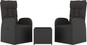 vidaXL vidaXL 3-cz. zestaw wypoczynkowy do ogrodu, czarny polirattan i stal 2