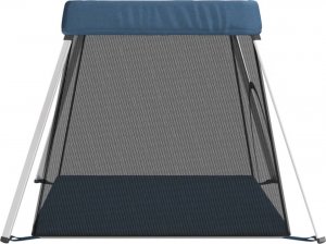 vidaXL vidaXL Kojec dla dziecka z materacem, granatowy, lniana tkanina 5