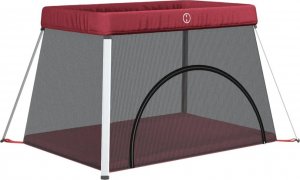 vidaXL vidaXL Kojec dla dziecka z materacem, czerwony, lniana tkanina 2