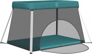 vidaXL vidaXL Kojec dla dziecka z materacem, zielony, lniana tkanina 3