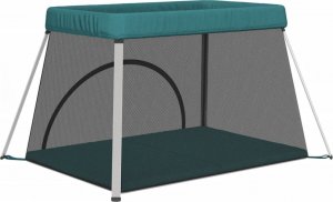 vidaXL vidaXL Kojec dla dziecka z materacem, zielony, lniana tkanina 5