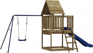 vidaXL vidaXL Domek ze zjeżdżalnią, drabinką i huśtawką, impregnowana sosna 2
