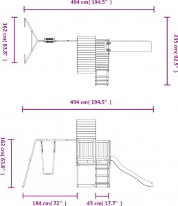 vidaXL vidaXL Domek ze zjeżdżalnią, drabinką i huśtawką, impregnowana sosna 9