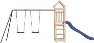 vidaXL Domek ze zjeżdżalnią, huśtawkami i ścianką wspinaczkową, sosna 5