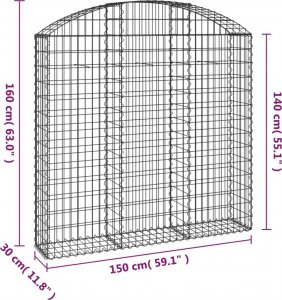 vidaXL vidaXL Łukowaty kosz gabionowy 150x30x140/160 cm, galwanizowane żelazo 5