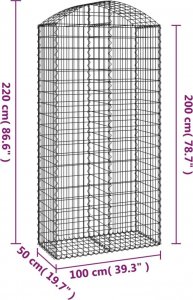 vidaXL Łukowaty kosz gabionowy 100x50x200/220 cm, galwanizowane żelazo 5