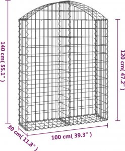 vidaXL vidaXL Łukowaty kosz gabionowy 100x30x120/140 cm, galwanizowane żelazo 4