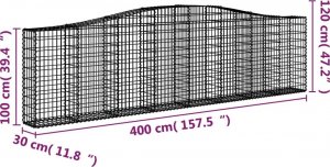 vidaXL vidaXL Łukowaty kosz gabionowy, 400x30x100/120cm, galwanizowane żelazo 5