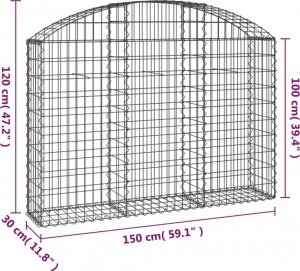 vidaXL vidaXL Łukowaty kosz gabionowy 150x30x100/120 cm, galwanizowane żelazo 4