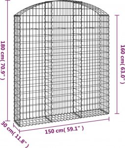 vidaXL Łukowaty kosz gabionowy 150x30x160/180 cm, galwanizowane żelazo 4