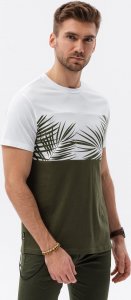 Ombre T-shirt męski z nadrukiem - khaki V2 S1641 S 1