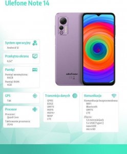 Smartfon UleFone Note 14 4/64GB Fioletowy  (UF-N14/PE) 15