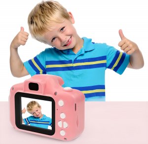 Aparat cyfrowy Retoo APARAT CYFROWY KAMERA DLA DZIECI HD GRY SMYCZ niebieski kartonik różowy aparat 4