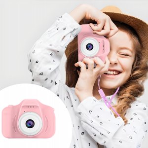 Aparat cyfrowy Retoo APARAT CYFROWY KAMERA DLA DZIECI HD GRY SMYCZ niebieski kartonik różowy aparat 7