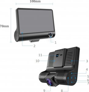 Wideorejestrator Retoo Rejestrator Jazdy Kamera Cofania Full HD 3 Kamery 11