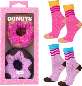 Soxo Zestaw 2x Damskie Skarpetki SOXO Donut w Pudełku różowe idealne na prezent 3540 1