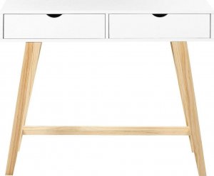 Beliani Konsola 2 szuflady biała z jasnym drewnem SULLY 4