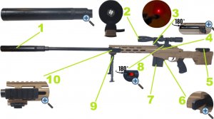 tomdorix Amerykański Karabin Snajperski Na Kulki [M107] z Laserem + Pistolet z Laserem + Granat 3